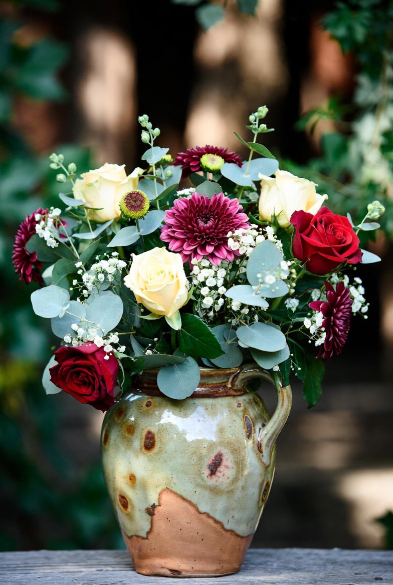 Seasonal bouquet in a ceramic vase